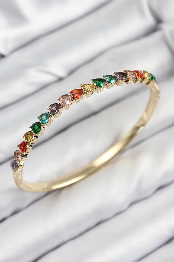 Pirinç Renkli Zirkon Taşlı Kalp Model Gold Renk Kadın Kelepçe