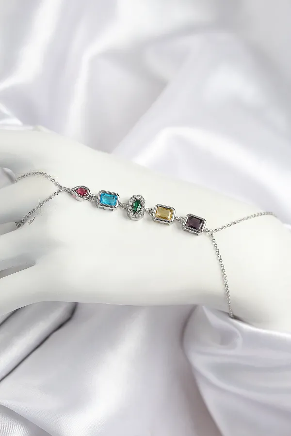 Pirinç Renkli Zirkon Taşlı Model Gümüş Renk Şahmeran