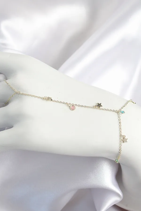 Pirinç Renkli Zirkon Taşlı Sallantılı Yıldızlı Model Gold Renk Kadın Şahmeran