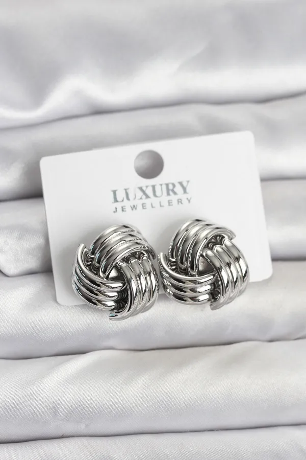 Pirinç Sarmal Gümüş Renk Kadın Küpe