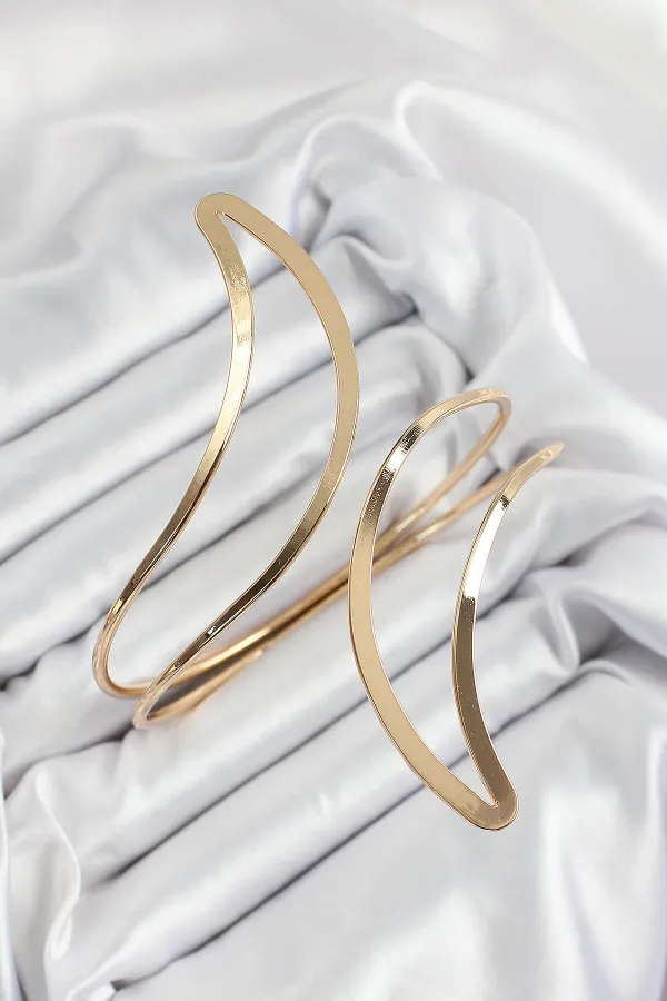 Pirinç Soyut Alev Desenli Gold Renk Kadın Pazu Bileklik