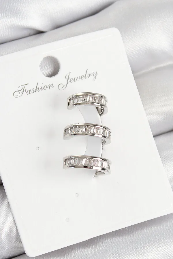 Pirinç Su Yolu Model Gümüş Renk Sağ Kıkırdak Küpe