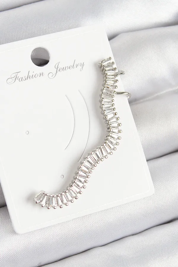 Pirinç Su Yolu Model Gümüş Renk Sağ Kıkırdak Küpe