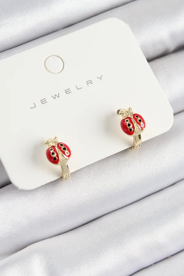 Pirinç Uğur Böceği Model Gold Renk Çocuk Küpe