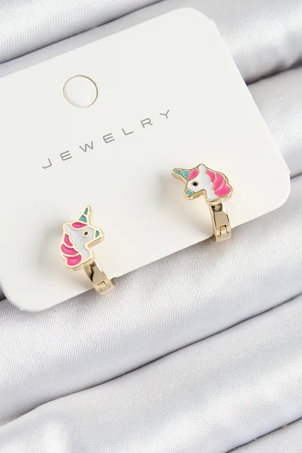 Pirinç Unıcorn Model Gold Renk Çocuk Küpe