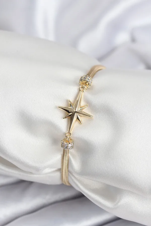 Pirinç VIP Seri Gold Renk Kutup Yıldızı Model Kadın Bileklik