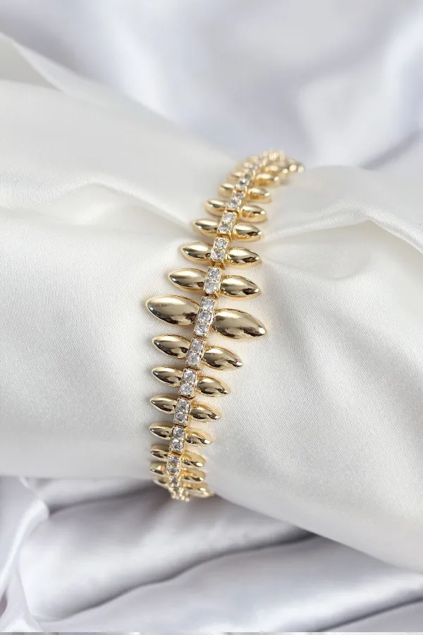 Pirinç VIP Seri Gold Renk Sıralı Damla Model Kadın Bileklik