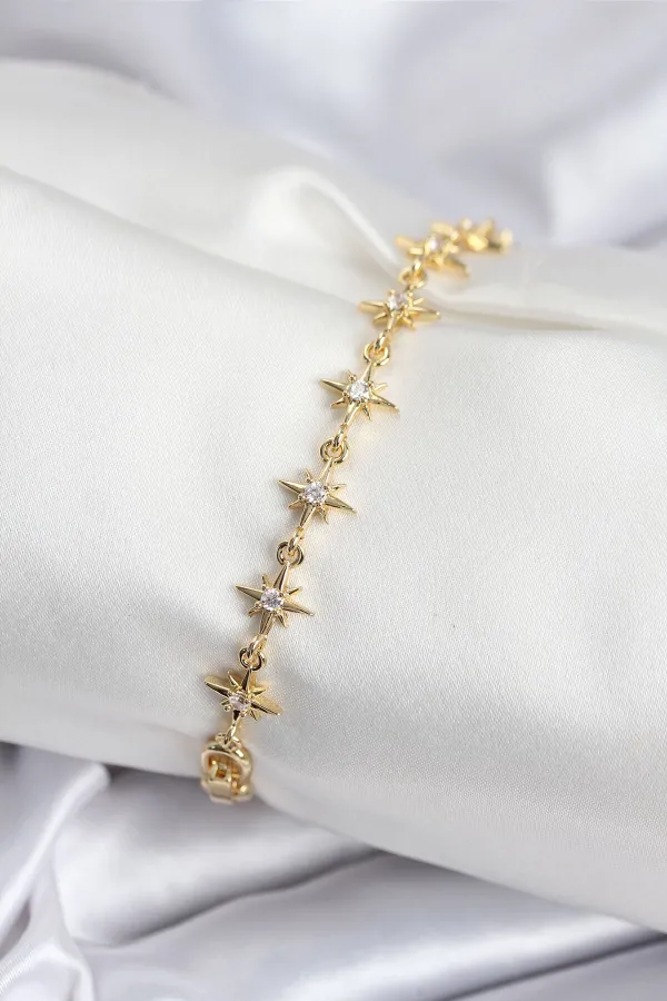 Pirinç VIP Seri Gold Renk Sıralı Kutup Yıldızı Kadın Bileklik