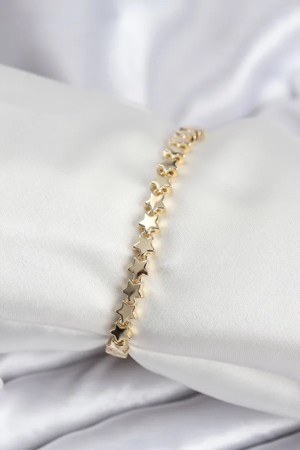 Pirinç VIP Seri Gold Renk Sıralı Yıldız Model Kadın Bileklik
