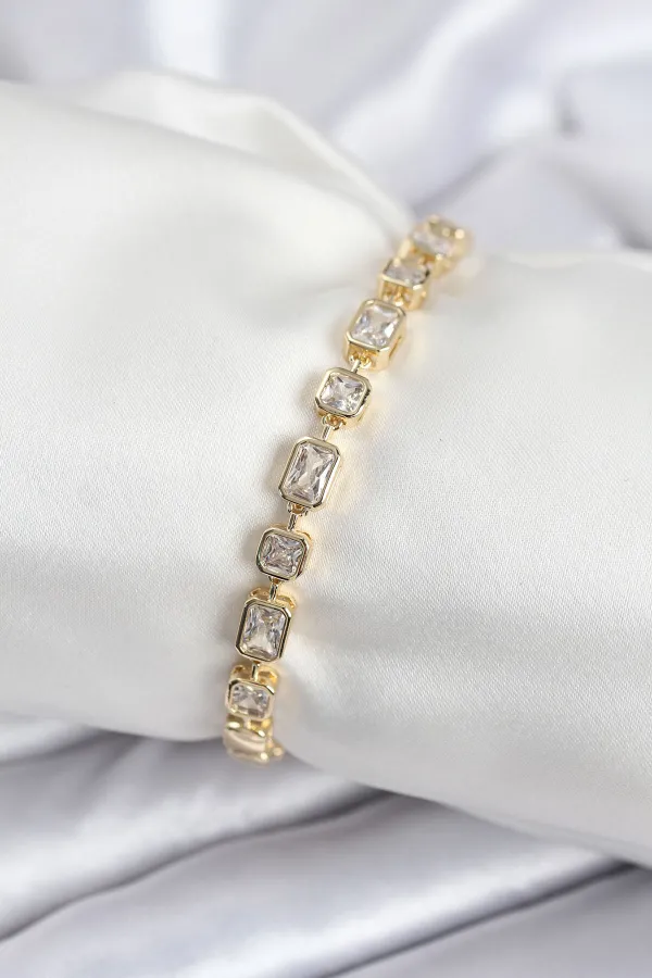 Pirinç VIP Seri Zirkon Taşlı Gold Renk Kadın Bileklik