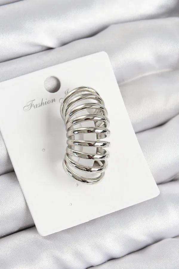 Pirinç Yay Model Gümüş Renk Sağ Kıkırdak Küpe