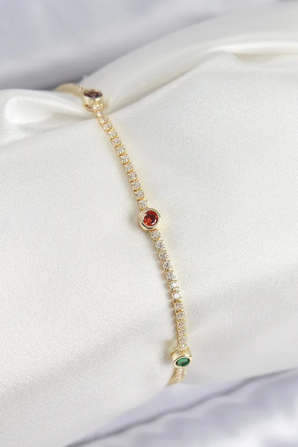 Pirinç Zirkon Taşlı Asorti Model Gold Renk Kadın Bilekilk
