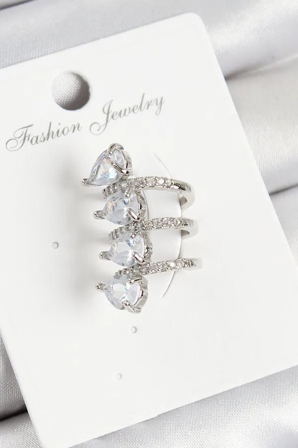 Pirinç Zirkon Taşlı Damla Model Gümüş Renk Sağ Kıkırdak Küpe