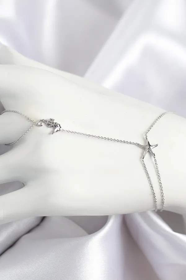 Pirinç Zirkon Taşlı Deniz Atı Ve Yıldız Model Gümüş Renk Şahmeran