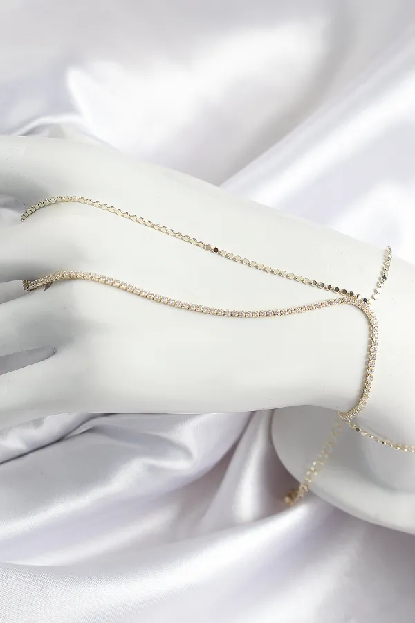 Pirinç Zirkon Taşlı Ezme Zincir Model Gold Renk Kadın Şahmeran