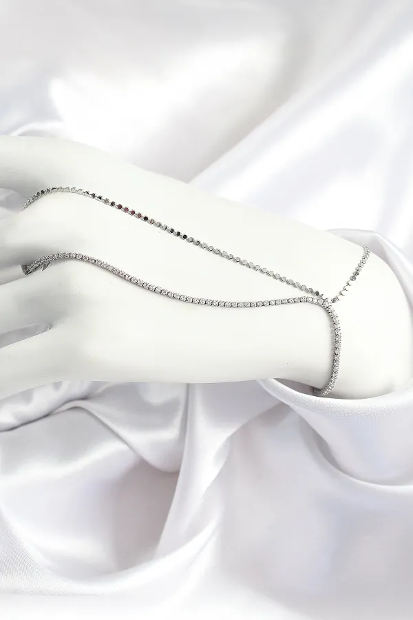 Pirinç Zirkon Taşlı Ezme Zincir Model Gümüş Renk Kadın Şahmeran