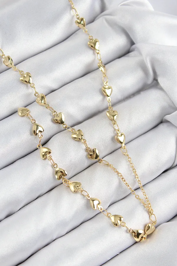 Pirinç Zirkon Taşlı Kalp Model Gold Renk Y Kolye