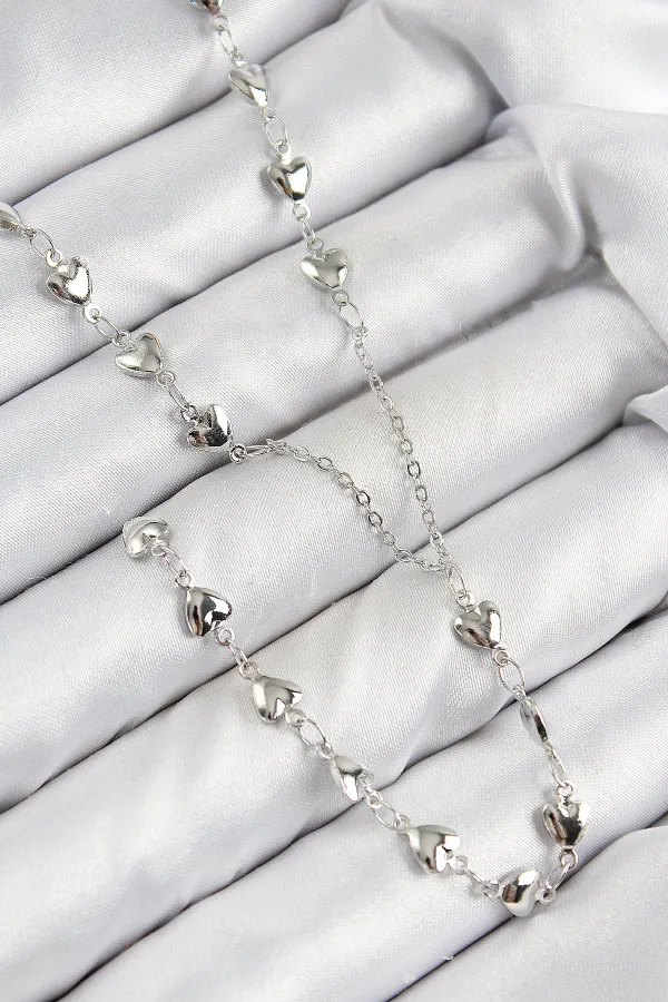 Pirinç Zirkon Taşlı Kalp Model Gümüş Renk Y Kolye