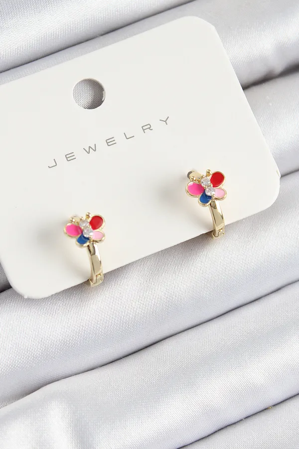 Pirinç Zirkon Taşlı Kelebek Model Gold Renk Çocuk Küpe