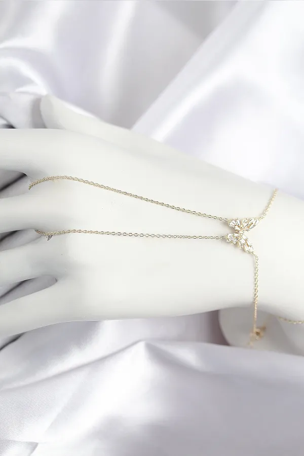 Pirinç Zirkon Taşlı Kelebek Model Gold Renk Şahmeran