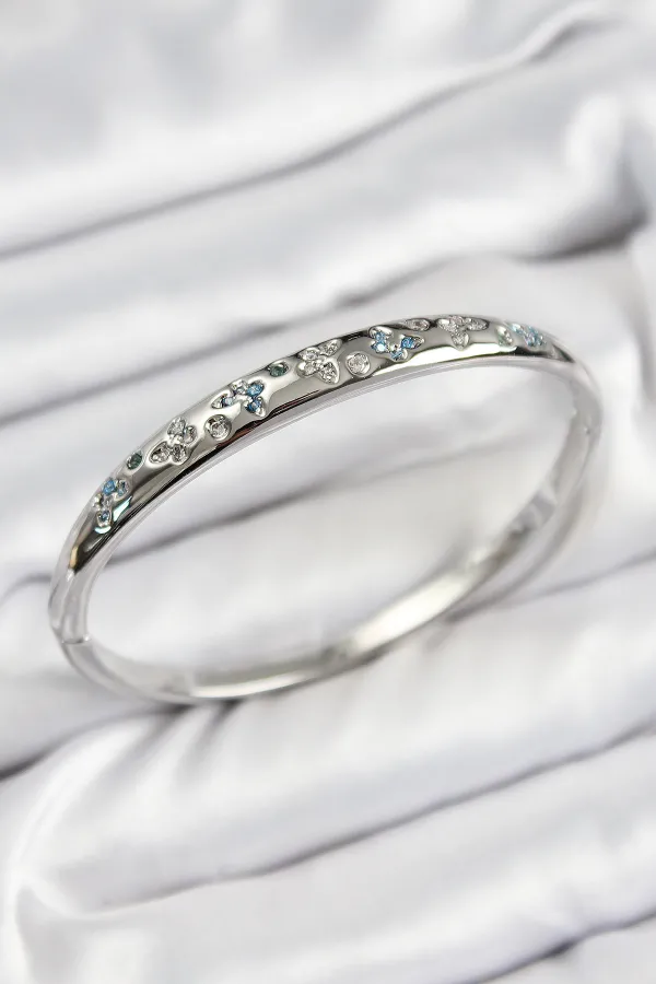 Pirinç Zirkon Taşlı Kelebek Model Gümüş Renk Kadın Kelepçe