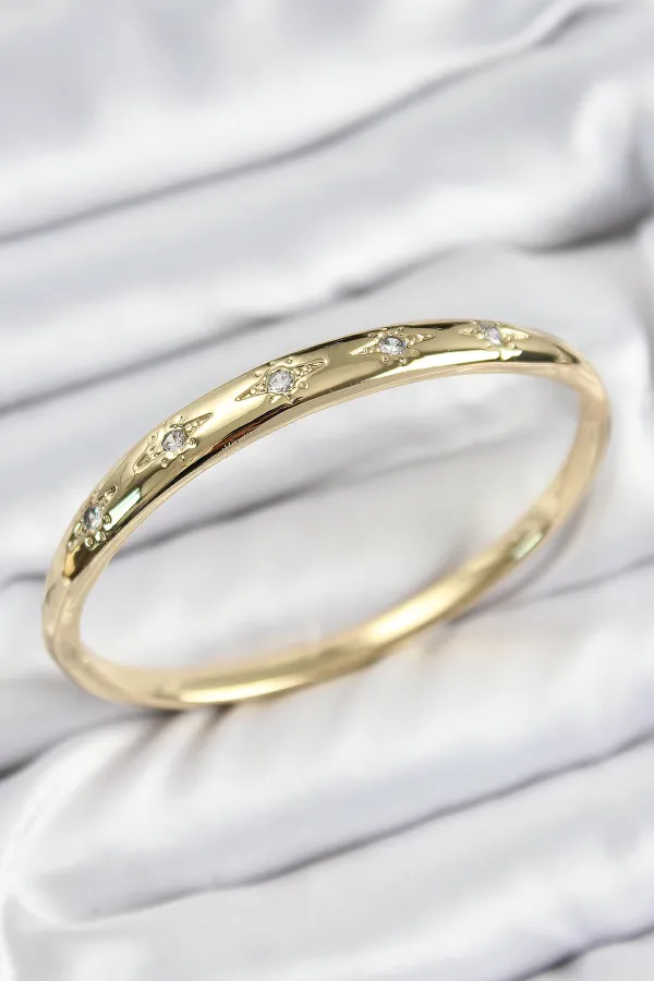 Pirinç Zirkon Taşlı Kutup Yıldızı Model Gold Renk Kadın Kelepçe