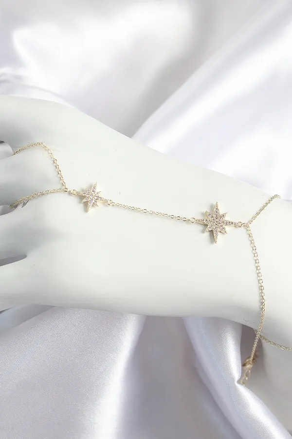 Pirinç Zirkon Taşlı Kutup Yıldızı Model Gold Renk Kadın Şahmeran