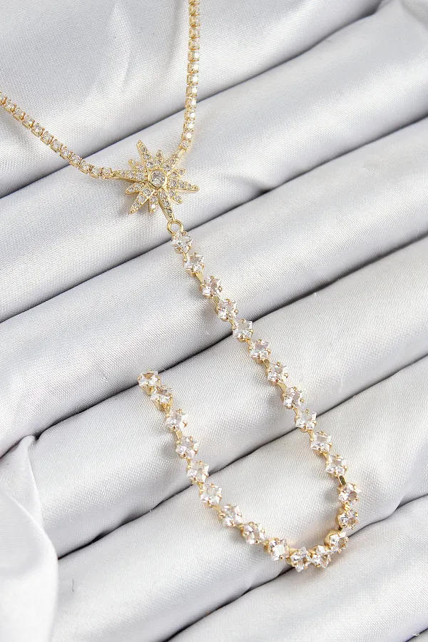 Pirinç Zirkon Taşlı Kutup Yıldızı Model Gümüş Renk Y Kolye