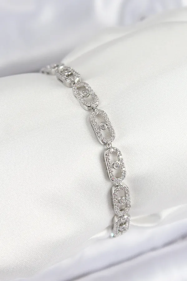 Pirinç Zirkon Taşlı Messika Model Gümüş Renk VIP Seri Kadın Bileklik