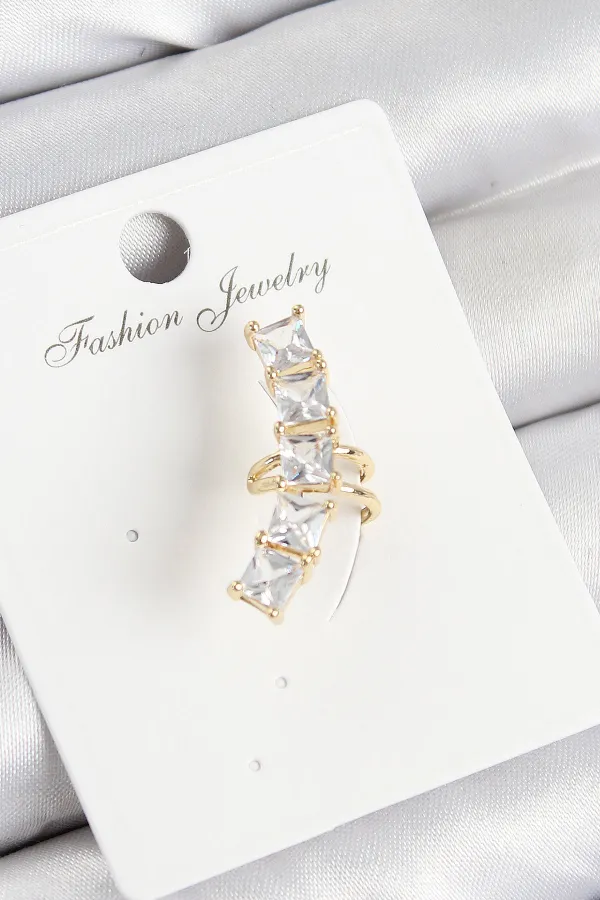 Pirinç Zirkon Taşlı Model Gold Renk Sağ Kıkırdak Küpe