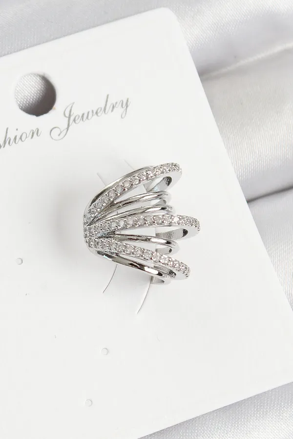 Pirinç Zirkon Taşlı Yay Model Gümüş Renk Sağ Kıkırdak Küpe