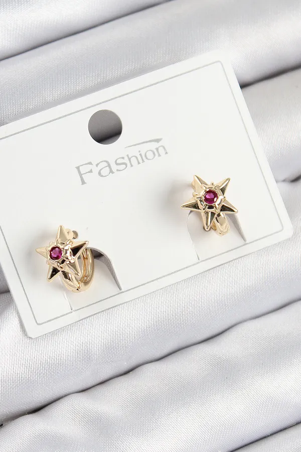 Pirinç Zirkon Taşlı Yıldız Model Gold Renk Çocuk Küpe