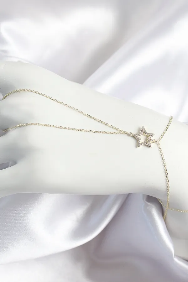 Pirinç Zirkon Taşlı Yıldız Model Gold Renk Kadın Şahmeran