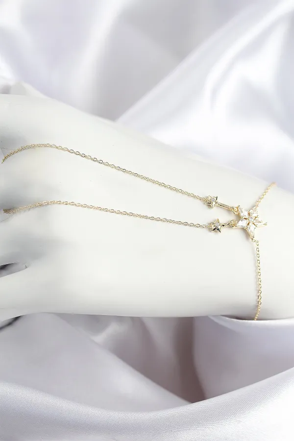 Pirinç Zirkon Taşlı Yıldız Model Gold Renk Şahmeran