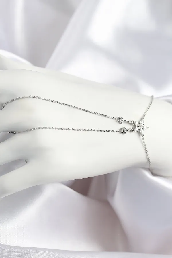 Pirinç Zirkon Taşlı Yıldız Model Gümüş Renk Şahmeran