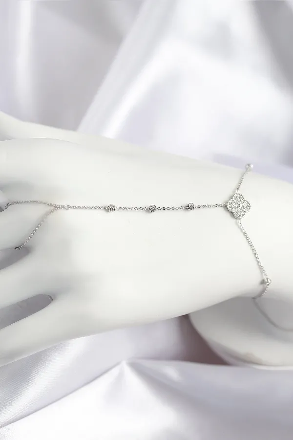 Pirinç Zirkon Taşlı Yonca Model Gümüş Renk Şahmeran