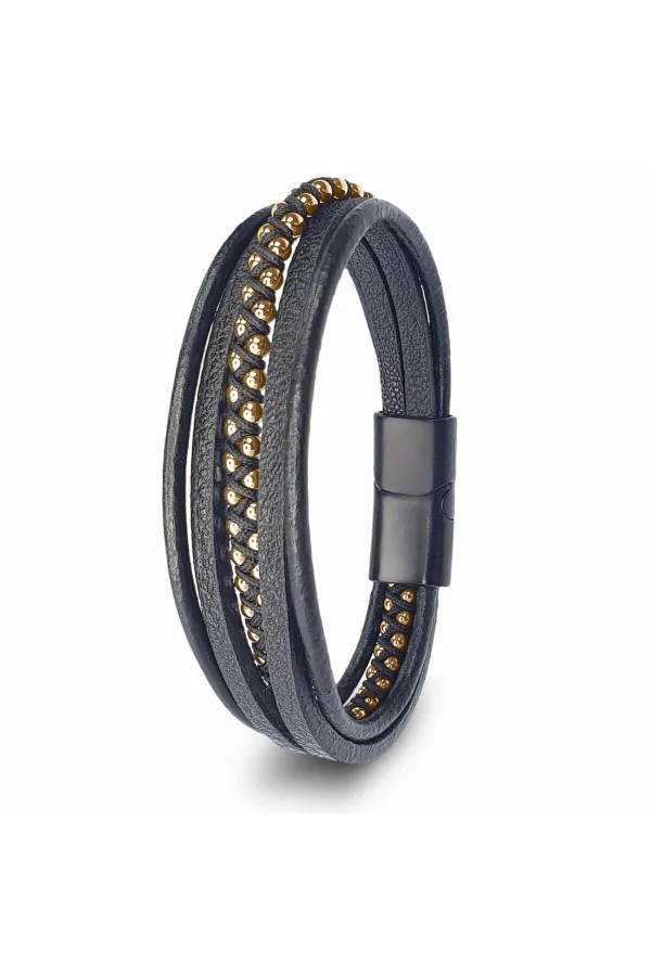 Sarı Hematit Ve Çoklu Deri Bileklik