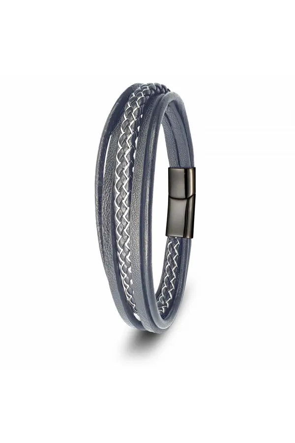 Siyah Beyaz Çoklu Deri Bileklik