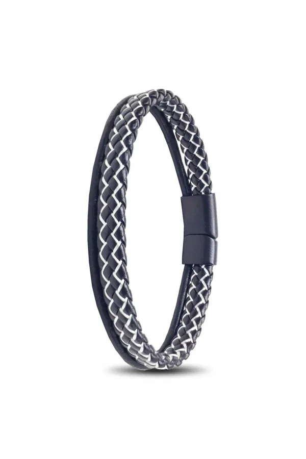 Siyah Beyaz Renk Çoklu Deri Bileklik