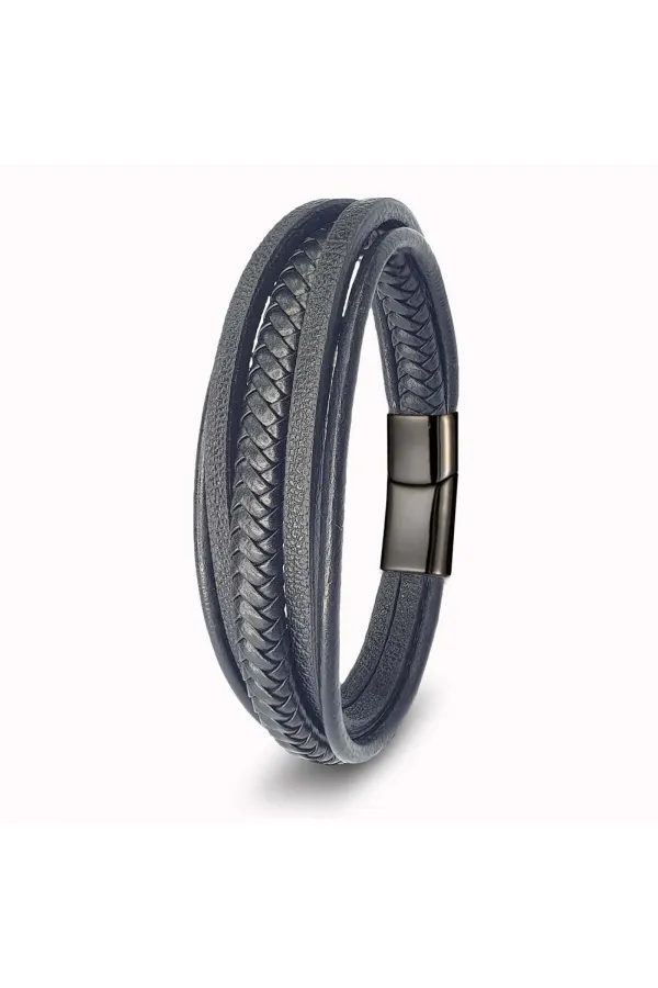 Siyah Çoklu Deri Bileklik