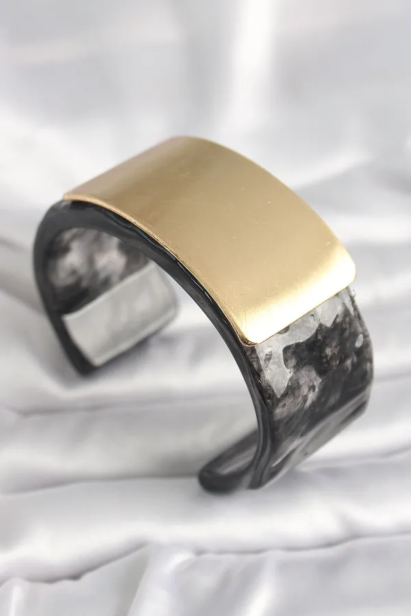 Siyah Mermer Desen Akrilik Plastik Gol Dikdörtgen Plaka Model Vingtage Kadın Bilezik