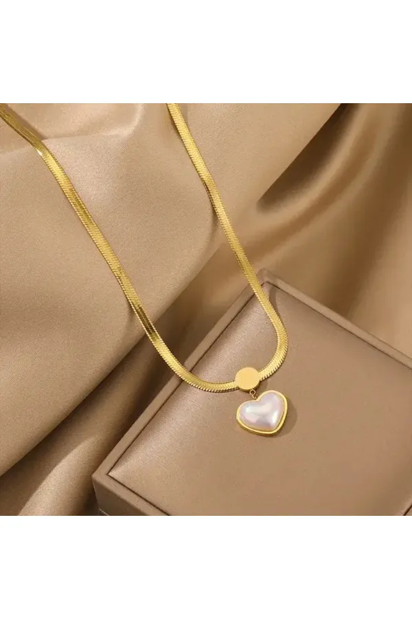 Venedik Inci Kalp Kolye Italyan Zincir Çelik Gold | 316l Çelik - Kararmaz | Hediye Kadın