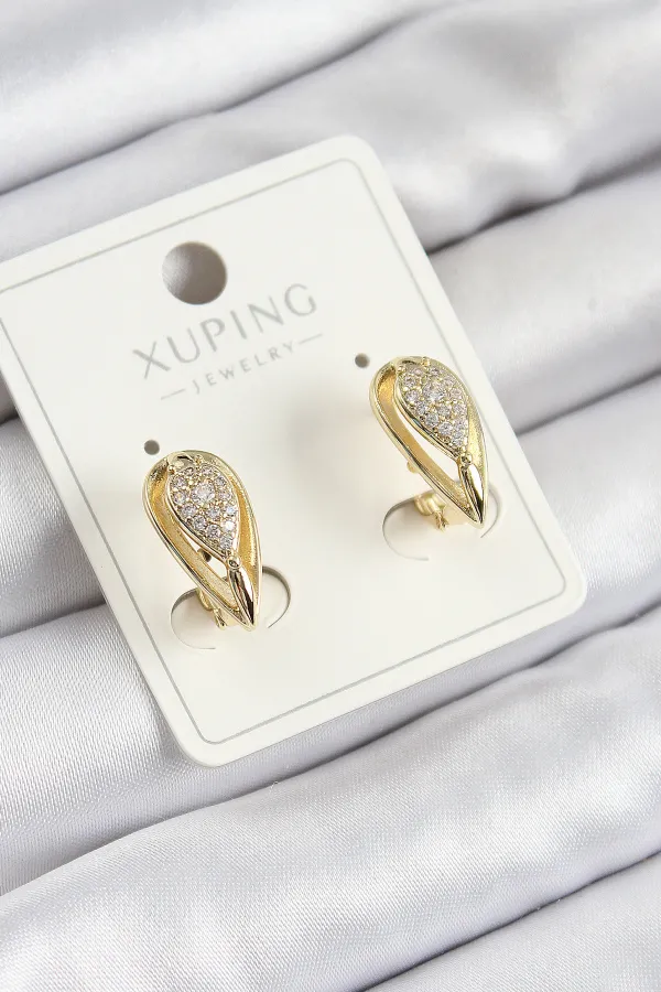 Xuping Zirkon Taşlı Damla Model Gold Renk Kadın Küpe
