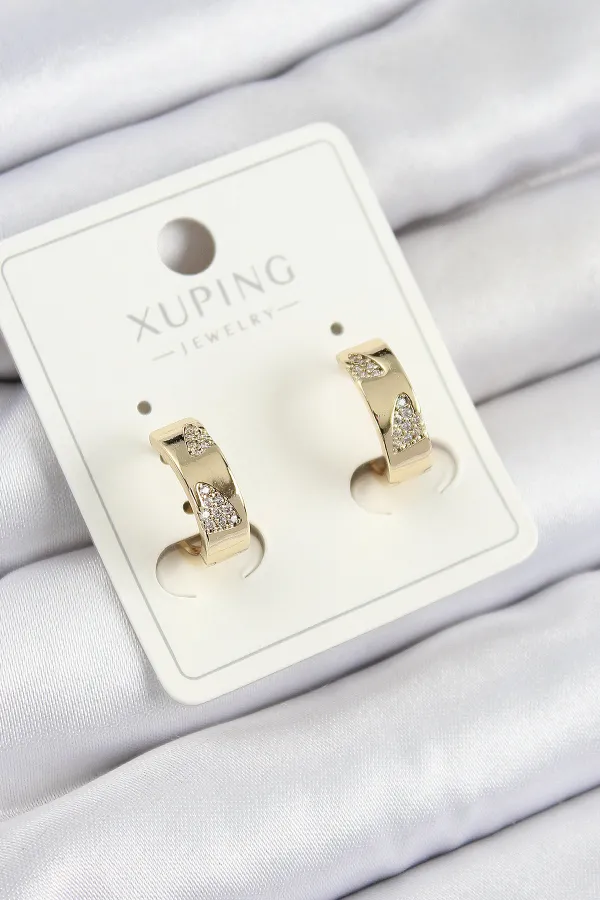 Xuping Zirkon Taşlı Desenli Halka Model Gold Renk Kadın Küpe