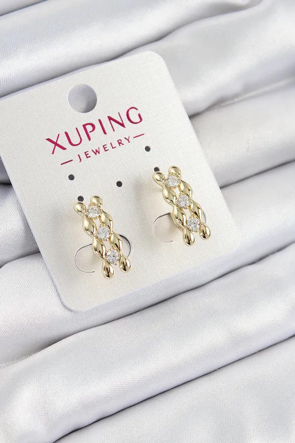 Xuping Zirkon Taşlı Sıralı Damla Model Gold Renk Kadın Küpe