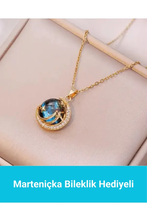 Zarif Gökyüzü - Gezegen Kolye | 316l Çelik - Kararmaz | Hediye Kadın