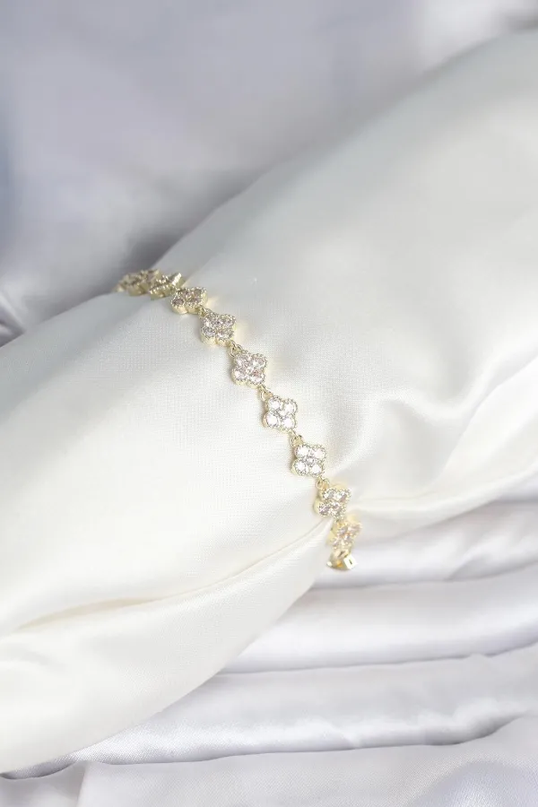 Zirkon Taşlı Pirinç Yonca Model Bileklik