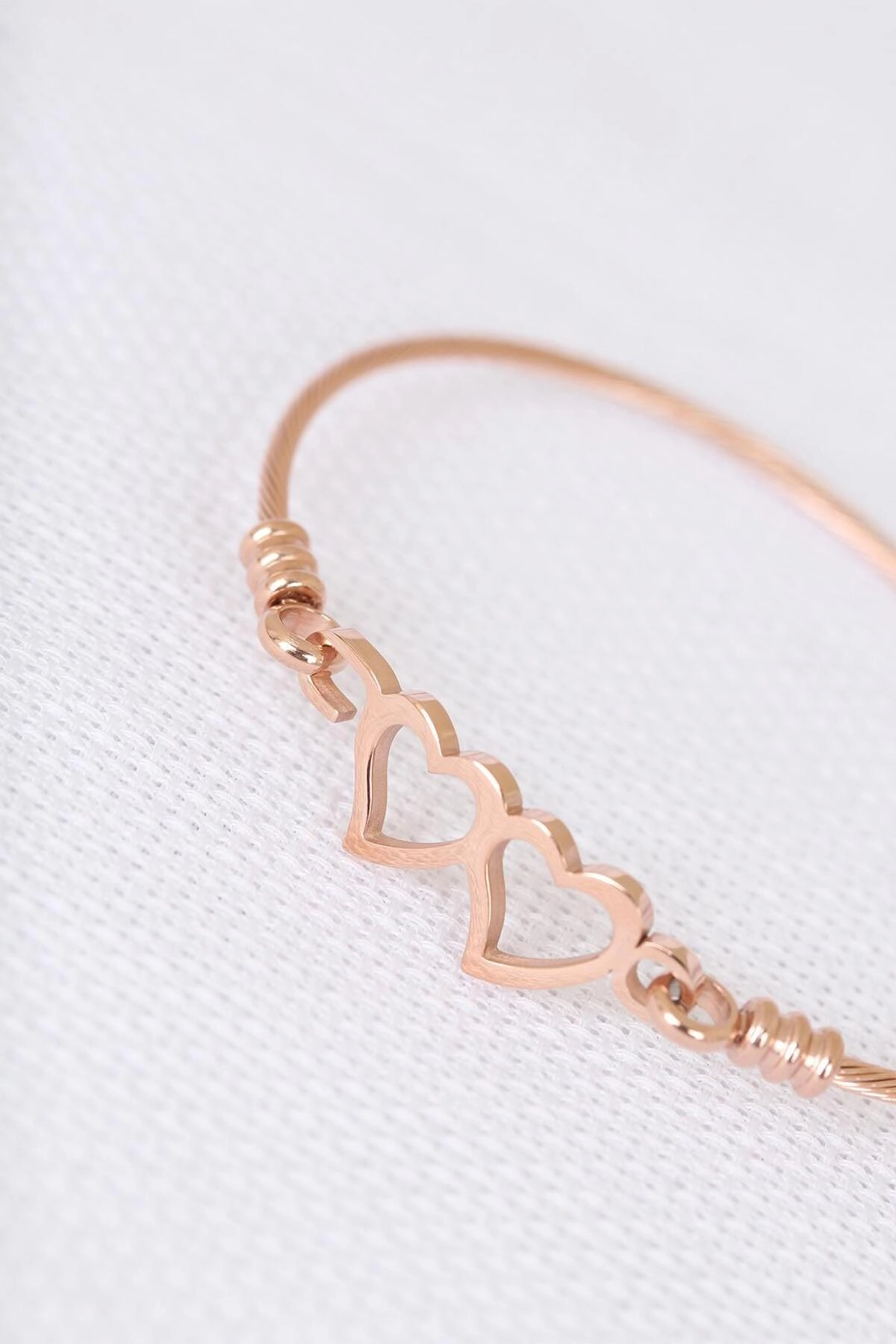 Rose Çelik Çift Kalp Figürlü Erkek Kelepçe Bileklik-1