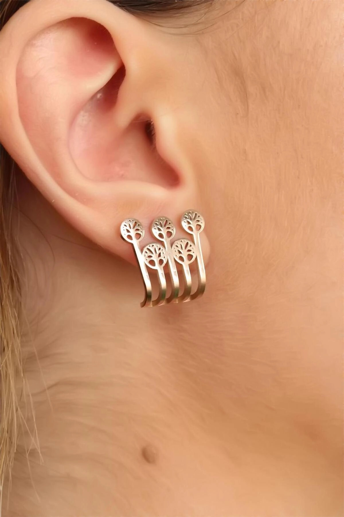 Rose Renk Ağaçlı Küpe-1