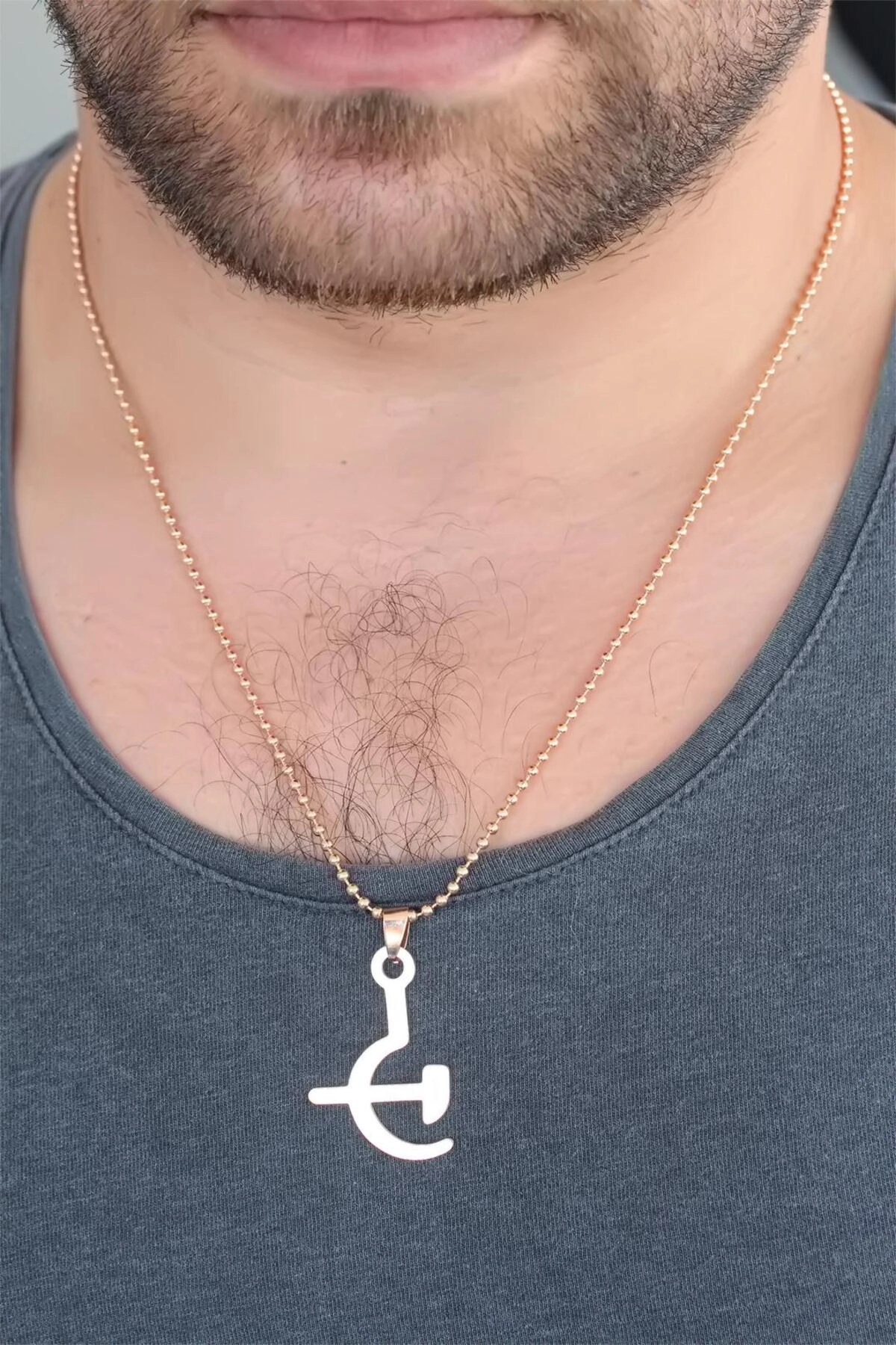 Rose Renk Metal Orak ve Balta Figürlü Erkek Kolye-0